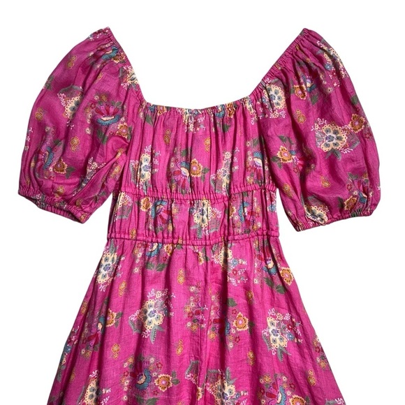 Spell & The Gypsy Pink Floral Solstice Linen Soiree Midi Dress Womens M - Picture 6 of 8